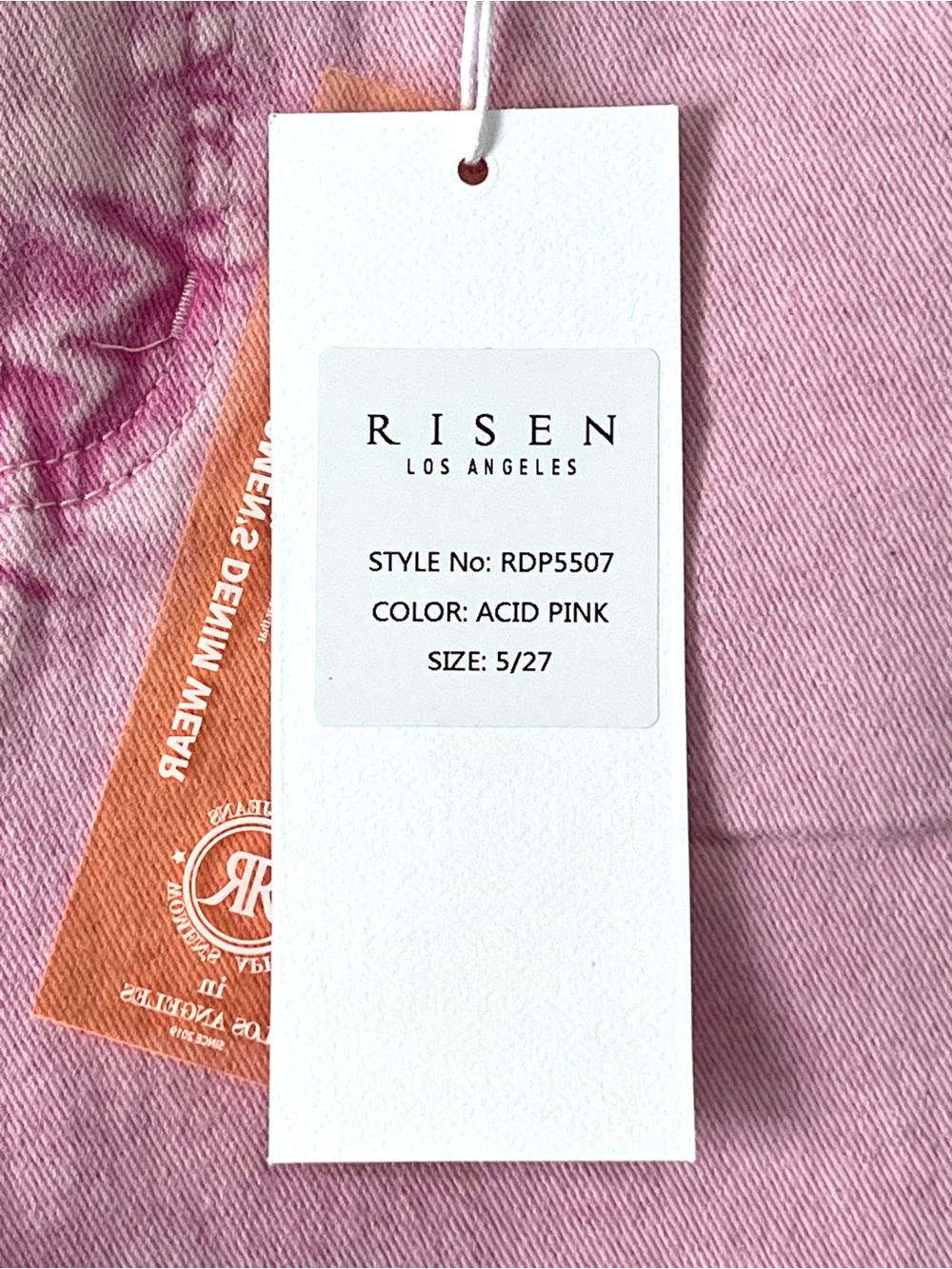 Risen Acid Pink High-Rise Straight Leg Jeans with Raw Hem - Picture 11 of 12